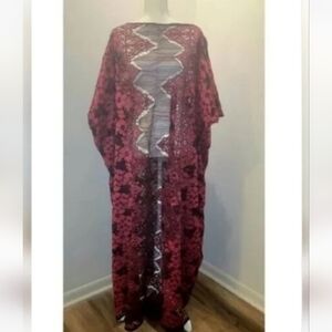 Red/Black Illusion Lace Womens Caftan Maxi Dress.